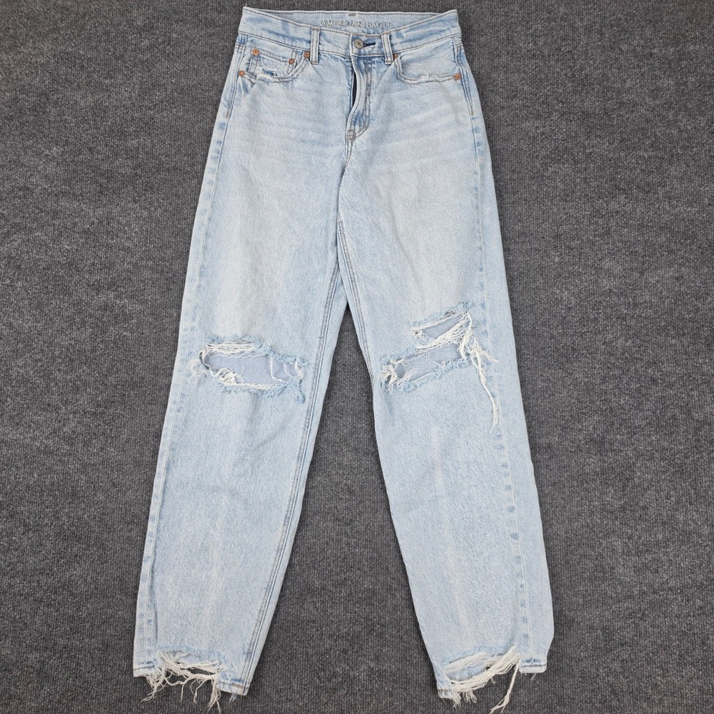 American Eagle Super High Rise Baggy Straight Jeans Women's 2 LONG Strigid Light
